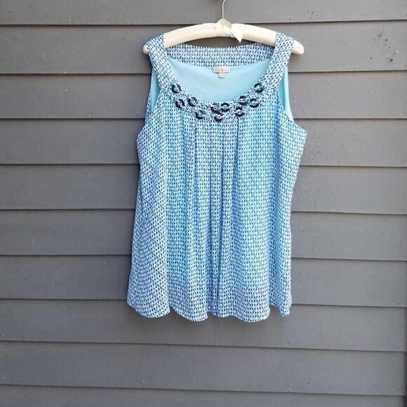 Roz & Ali Blue Print Sleeveless Top Size XL - Picture 10 of 11